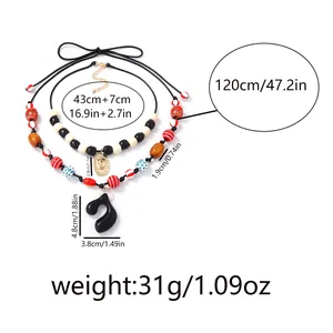 Detailed size chart for bohemian layered necklace with beads and music note pendant