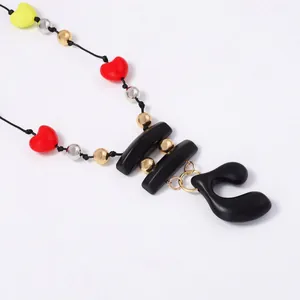 Retro geometric CCB beaded necklace with colorful hearts and pop art style pendant