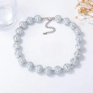 Sparkly disco ball beaded necklace with mirror tiles and adjustable silver lobster clasp