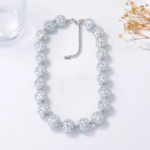 Minimalist silver disco ball beaded necklace with sparkling faceted metallic spheres