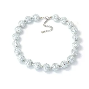 Minimalist silver disco ball beaded necklace with mirror finish spheres and adjustable clasp
