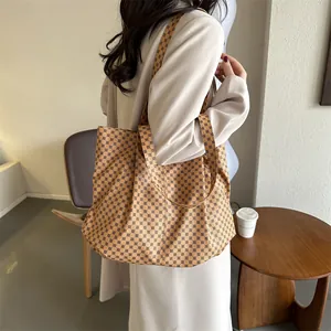 Grand sac cabas vintage avec motif à pois foncés et doubles poignées pour femmes