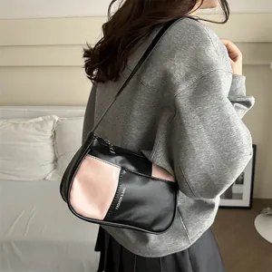 Chic color-block PU leather shoulder bag with chain strap and Fashion & Bag text print