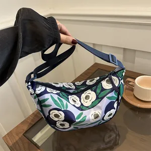 Sac à Épaule sous le Bras à Rayures Contrastées Florales Mode Sac Hobo Grande Capacité Bandoulière Décontractée pour Femmes