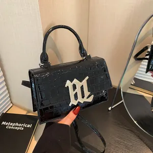Women Crocodile Pattern PU Leather Handbag Metal Letter Logo Crossbody Shoulder Bag Small Square Bag For Daily Work Casual