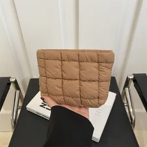 Bolsa de Maquillaje Acolchada Puffer para Mujer Color Sólido Puffy Bolsa Cosmética Cuadrada Tela Oxford Viaje Almacenamiento