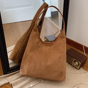 Women's Large Capacity Suede Velvet Tote Bag Set Minimalist Hobo Shoulder Bag With Matching Pouch Urban Commuter Handbag