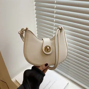 Sac sous l'aisselle en Cuir PU Mode Femme Sac à Bandoulière Hobo Demi-lune Avec Boucle en Métal Doré Bandoulière à Nœuds