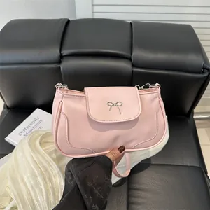 Fashion PU Leather Women Underarm Bag With Metal Bow Decor Shoulder Crossbody Bag Solid Color Small Square Bag Daily Purse