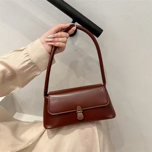 Women Retro PU Leather Underarm Bag Solid Color Small Square Shoulder Bag With Metal Buckle Elegant Daily Commute Handbag
