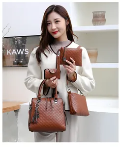 Ensemble de sacs à main marron matelassés 4 pièces avec cabas et sacoche bandoulière