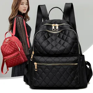 Large Capacity Rhombus Quilted Nylon Backpack For Women Fashion Casual Travel School Outdoor Shoulder Bag Gold Zipper