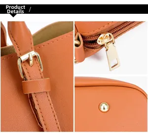 Détails du sac en cuir litchi marron avec fermeture éclair dorée et clous de protection
