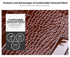 Detail of dark brown crocodile texture fabric with waterproof and wear-resistant features
