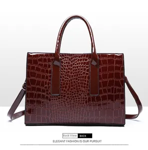 Back view of the professional dark brown handbag featuring elegant crocodile texture