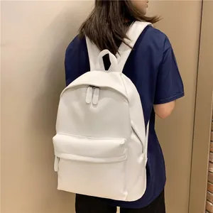 Minimalist PU Leather School Backpack For Women Solid Color Large Capacity Daily Travel College Student Shoulder Bag