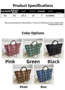 Detailed size specifications for canvas tote bags with five color palette options