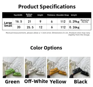 Size chart for rhinestone handle jelly bag showing dimensions and PU material specs