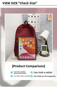 Dettaglio dello zaino bordeaux in tela con spazio per riviste A4 e tablet tipo iPad