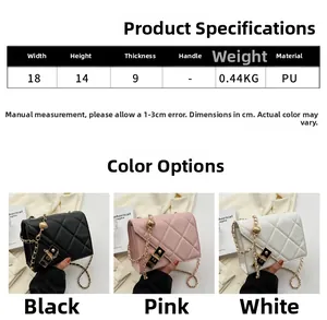 Detailed dimensions and color display of quilted faux leather chain shoulder bag