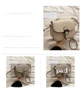 Detailed view of beige saddle bag dimensions and size comparison with A4 magazine