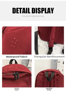 Dettagli del tessuto impermeabile, spallacci rinforzati e cerniere dello zaino bordeaux