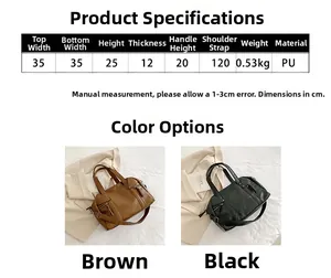 Detailed size chart for the PU leather Boston bag including height and width specs