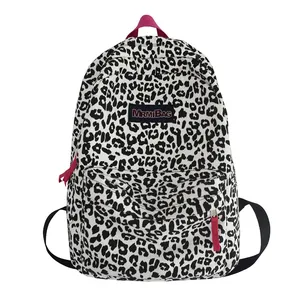 Sac à dos Harajuku en toile léopard pour femme avec poignées rouges et logo MRMIBAG