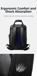 Breathable honeycomb mesh back panel and ergonomic S-shaped straps on black backpack