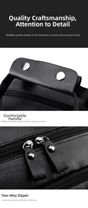 Detail of reinforced leather handle with metal rivets and smooth two-way metal zippers
