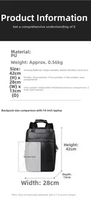 Detailed dimensions and internal compartment view for 14-inch laptop business backpack