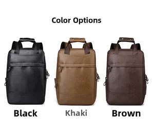 Business casual leather backpack for men in black, khaki, and brown color options