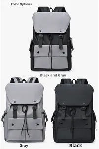 Detailed comparison of nylon laptop backpacks in black-grey, grey, and black colorways