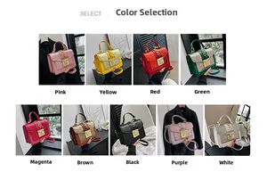 Grid view showing 9 vibrant colors of the glitter sequin crossbody bag with metal locks