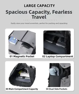 Detail view of large capacity nylon backpack showing laptop compartment and inner pockets