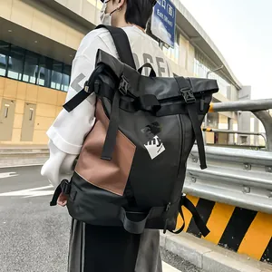 Zaino Techwear Roll Top in Tessuto Oxford Impermeabile Grande Capacità Borsa per Laptop Patchwork Casual Viaggio Scuola Uomo Donna