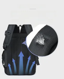 Ergonomic breathable honeycomb mesh back and padded shoulder straps on black backpack