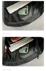 Gedetailleerd interieur van zwarte laptoprugzak met grote opslagcapaciteit en vakken