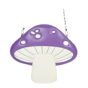 Sac à bandoulière créatif en forme de champignon violet avec pois blancs et chaîne