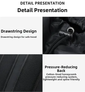 Detail of nylon backpack featuring honeycomb decompression system and thick padded straps