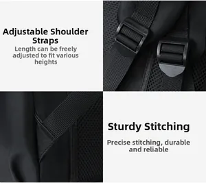 Detail of adjustable shoulder straps, reinforced bartack stitching and breathable mesh back