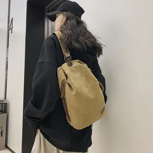 Borsa a Tracolla in Tela Giapponese Retrò di Grande Capacità per Uomo Donna Street Trend Cilindrica Borsa a Secchiello Spalla Petto Viaggio All'aperto