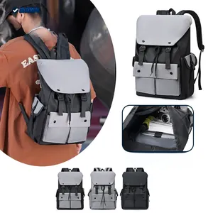 Detail of nylon laptop backpack showing honeycomb breathable back and large capacity