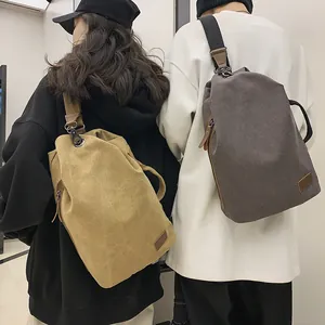Borsa a tracolla retrò in tela kaki e grigio antracite con robuste cinghie regolabili