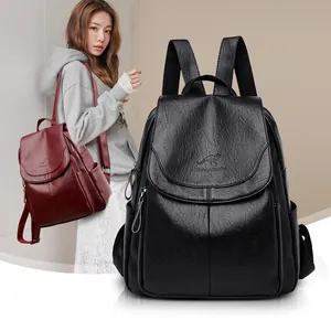 Minimalist faux leather backpack for women with kangaroo embossed logo and side pockets
