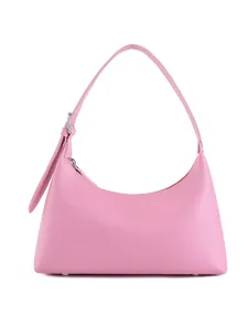 Pink hobo shoulder bag in premium matte faux leather with adjustable silver buckle