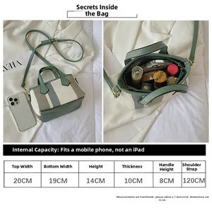 Guía de tallas y tabla de capacidad para el mini bolso de hombro con rayas de colores