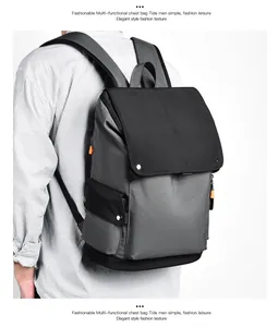 Close-up of the water-resistant fabric and orange zipper detail on the laptop backpack