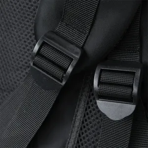 Detailed macro view of adjustable nylon shoulder straps and breathable mesh on backpack