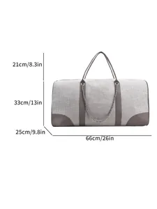 Detailed size chart for large canvas travel tote bag with clear length and height dimensions